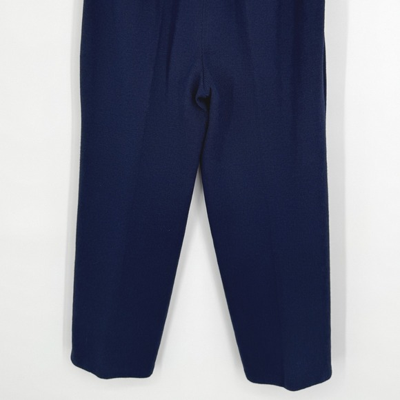 St John Santana Knit Pants Size 8 Navy Pull On Pleated Tapered Leg Old Money - Picture 10 of 12